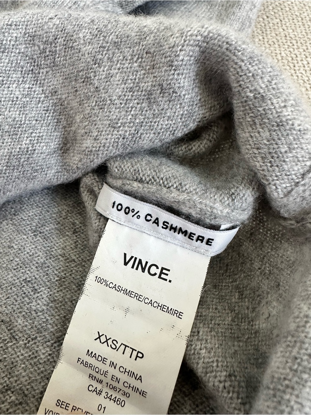 Vince 100% Cashmere Off Shoulder Folded Sweater Light Gray